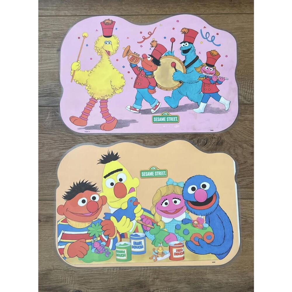 2 x Sesame Street Placemat Double Sided Laminated Vintage 1982 Muppets VNTG